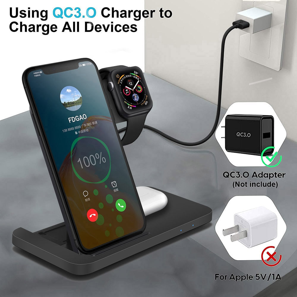 3 in 1 Wireless Fast Charger Dock Station